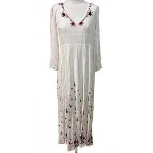Everleigh Cottagecore Romantic, Bohemian Embroidered Floral Maxi Dress (MED)